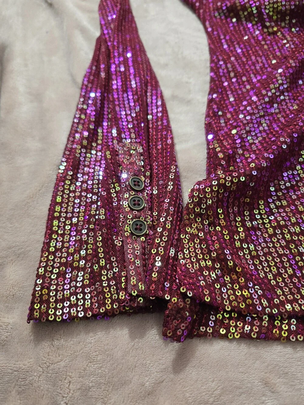 Free People Sequin Shirtee Top Dark Rhubarb Color Small Button Down Festival